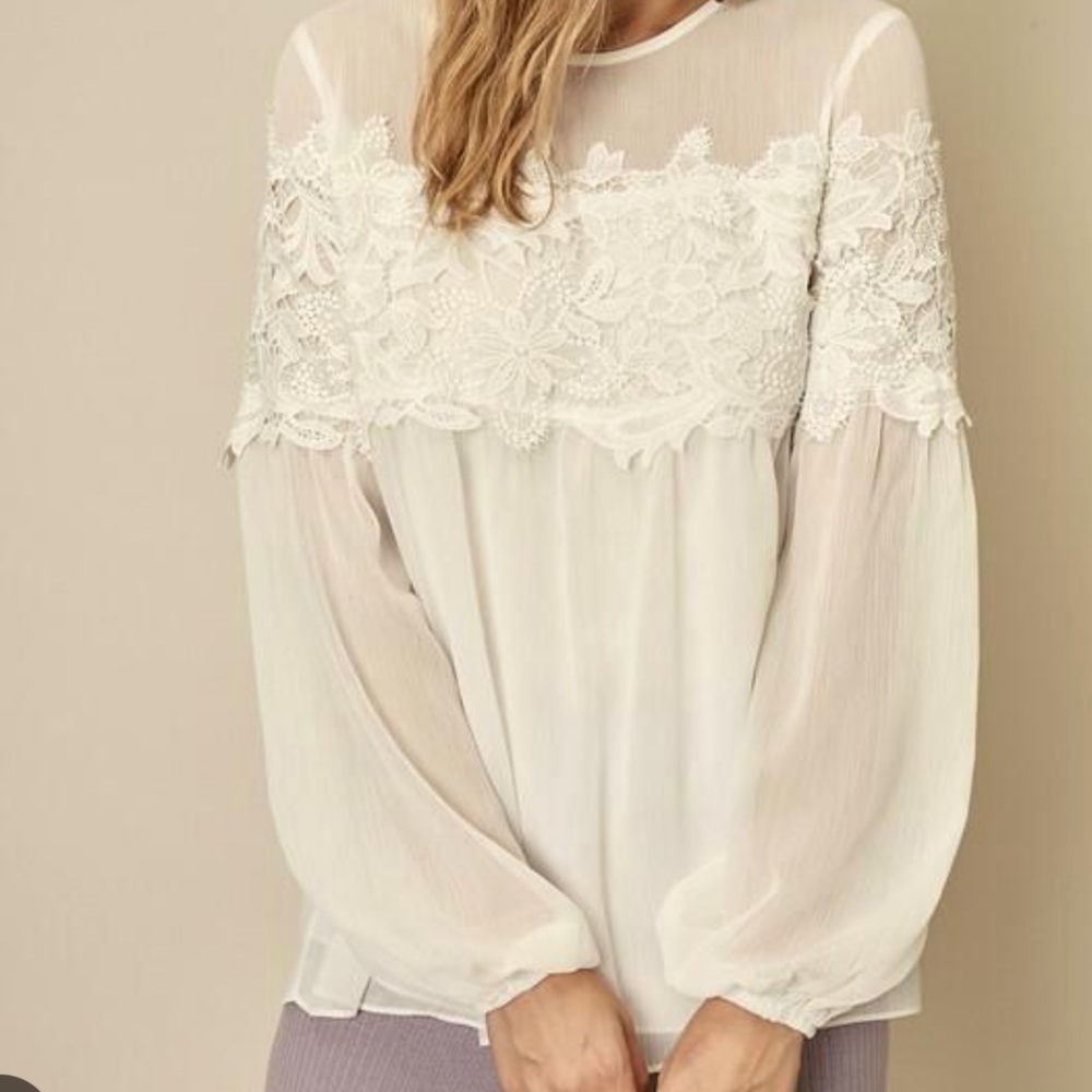 NWT EXPRESS OFF WHITE SHEER & LACE BLOUSE SIZE MEDIUM